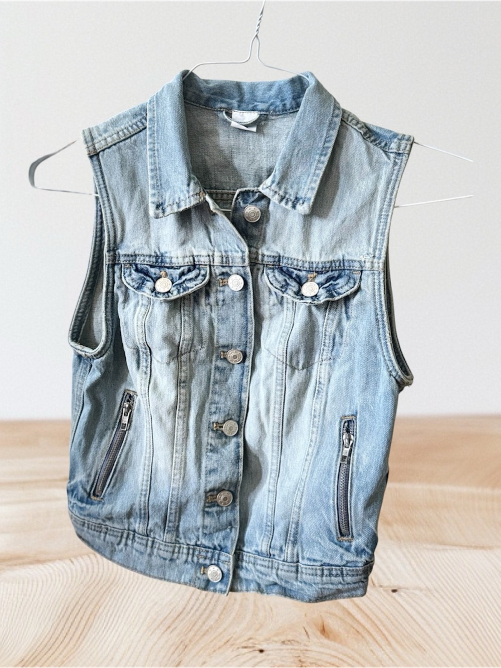 Light Wash Denim Vest - Classic Sleeveless Jean Jacket